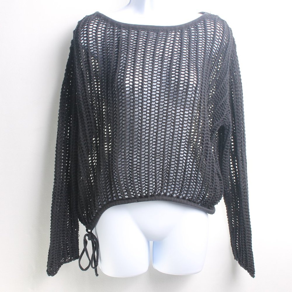 Open Knit Boxy Sweater Size Women's Small Black